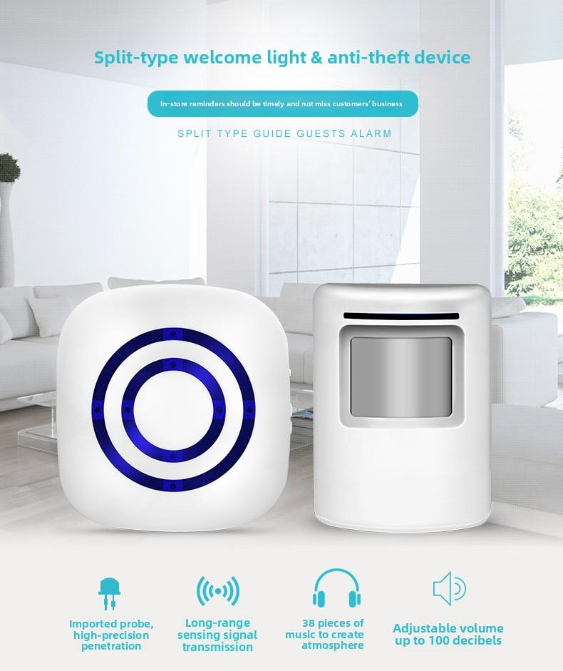 Wireless Induction Split Human Body Infrared Sensor Doorbell with 38 Songs & Voice Reminder Battery-Powered CE Certified