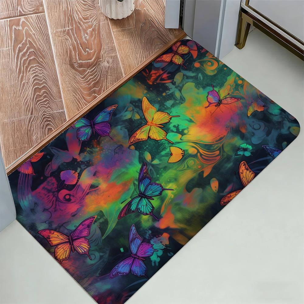Butterflies Funny Floor Mat Cozy Flannel Soft Thick Non-Slip Mat For Living Room Bedroom Kitchen Decor Rugs