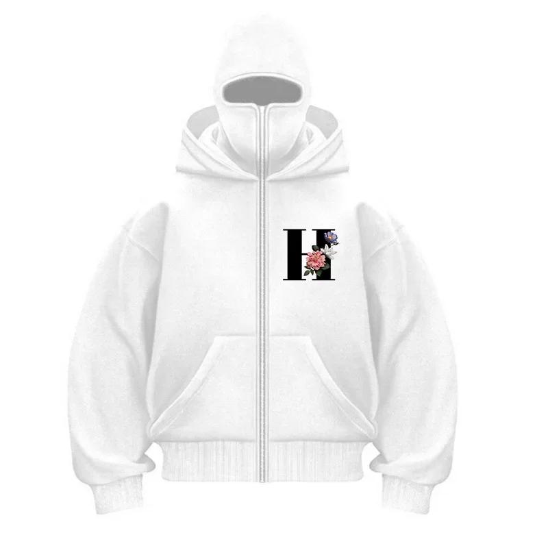 Hip Hop Double Hat Zipper Hoodie Balaclava Hooded Jacket High Street Fashion Letter Print Autumn Winter