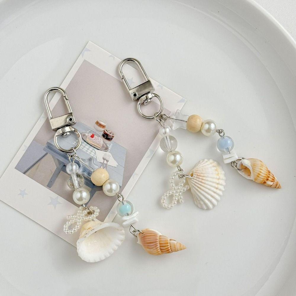Seashell Bag Charm Blue Color Keychain Pendant Versatile Phone Lanyard  For Women