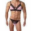 Conjunto de Lencería Sissy para Hombre con Ribete de Encaje Malla Transparente Sujetador Tanga Conjunto de Ropa Interior Outfits Exóticos para Crossdresser Gay Femboy Exótico Ropa de Dormir de 2 Piezas
