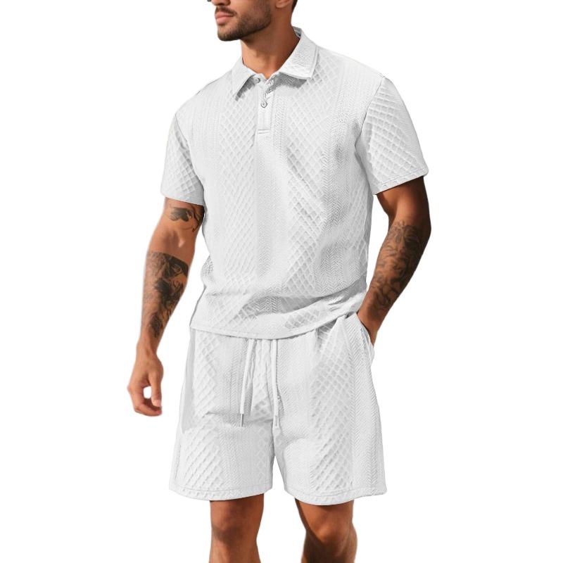 Мужской летний новый жаккардовый мужской повседневный спортивный тонкий комплект с рубашкой с короткими рукавами и лацканами S