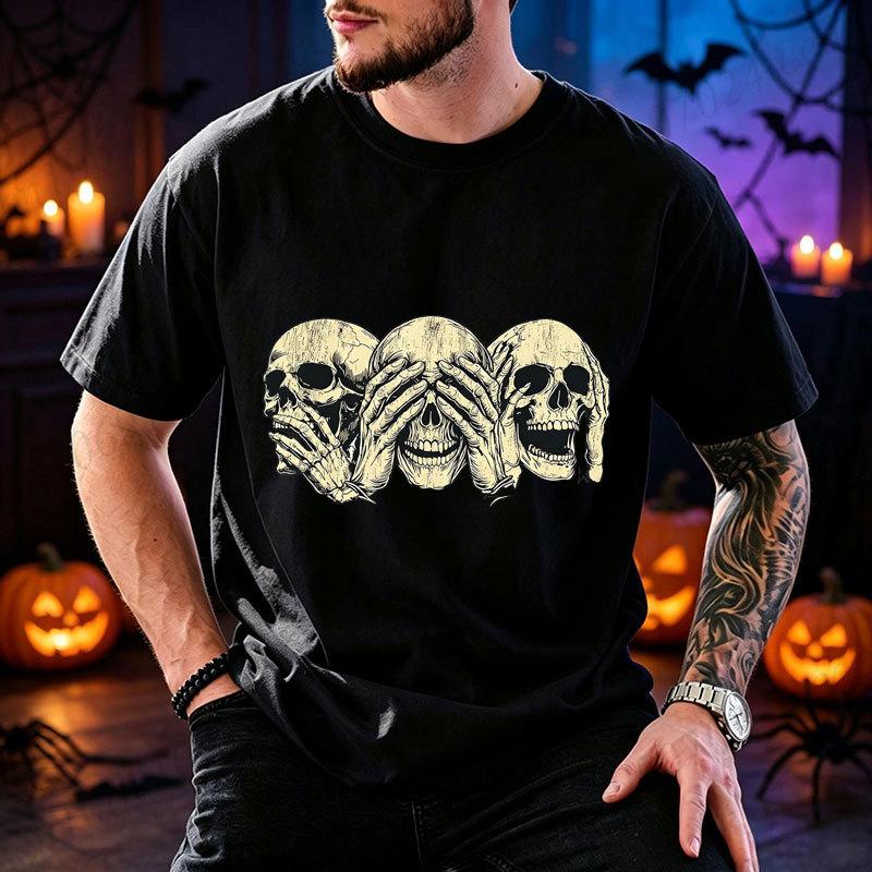 Halloween Three Skulls Evil T Shirt Men Vintage Gothic Graphic Oversized Tee Tshirt Male Unisex Halloween Party Costume Tops
