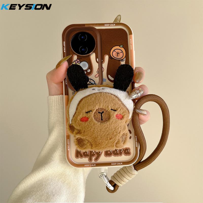 

KEYSION Милый 3D мультяшный плюшевый чехол для VIVO V40 Pro 5G со шнурком Мягкий силиконовый противоударный чехол для телефона VIVO V40 5G V40 Pro for VIVO V40 Pro 5G