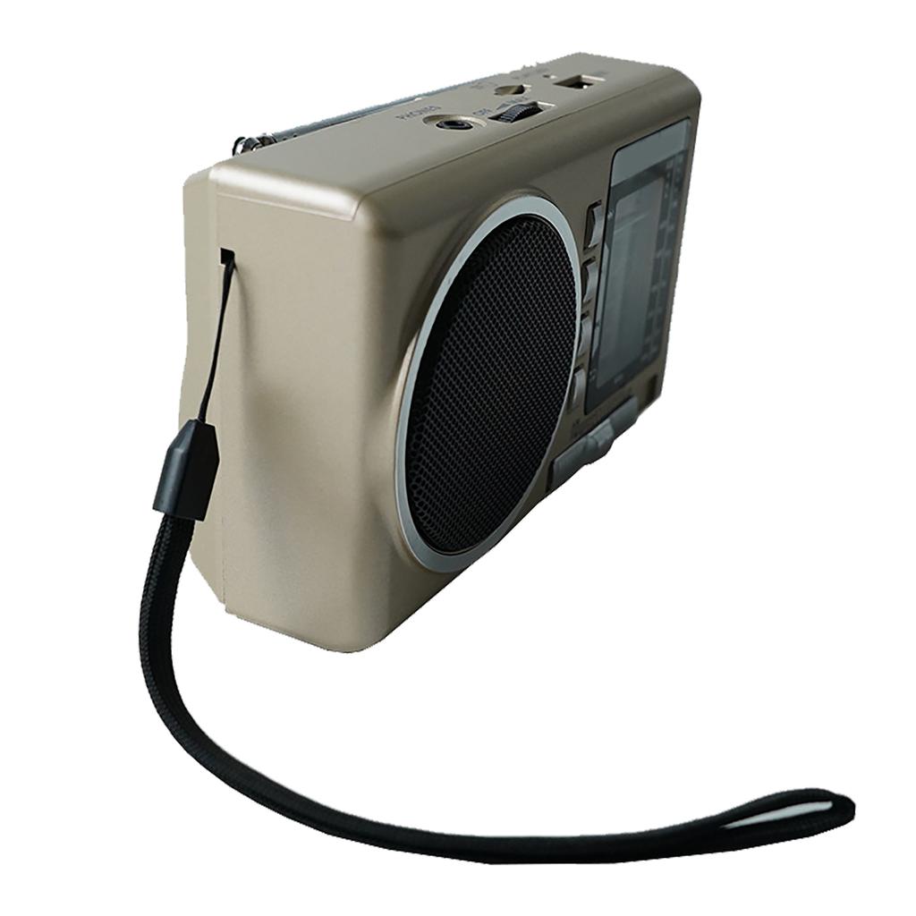 Portable FM Radio Multi Band USB Card Slot Rechargeable Vintage Retro Radio for Elderly Gold