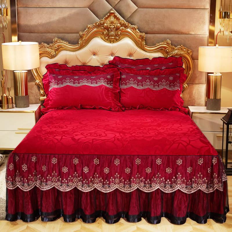 Velvet Lace Bed Skirt European-Style Embossed Bedspread Non-Slip Protective Cover Autumn and Winter Warm Bedding