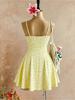 Women Thin Spaghetti Strap Ditsy Floral Front Tie Ribbed Mini Skater Dress 2026 Summer Y2K Yellow Cute Beach Vacation Swing Shor