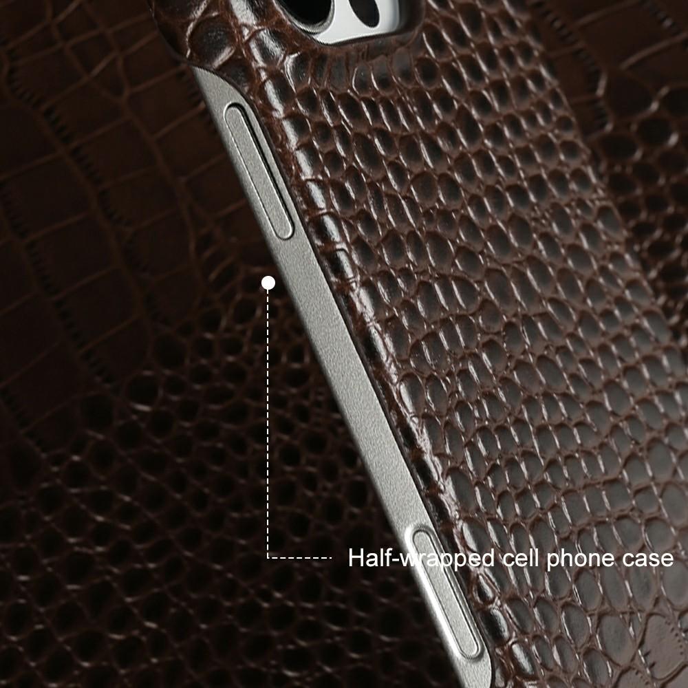 For iPhone 16 Pro Case Crocodile Texture Genuine Cow Leather Coated PC Phone Cover
