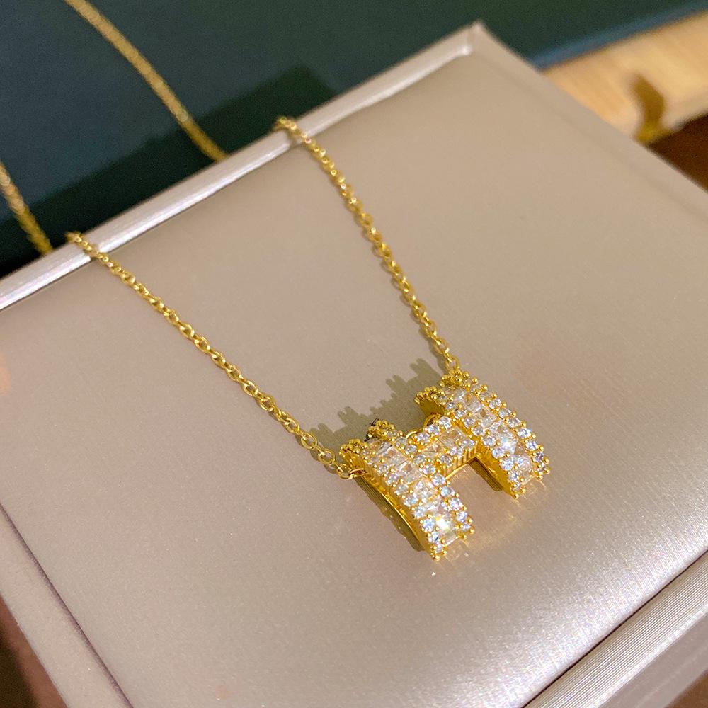 Women's Shiny Zirconia Clavicle Necklace: Fashionable Titanium Steel 'H' Pendant Bestseller