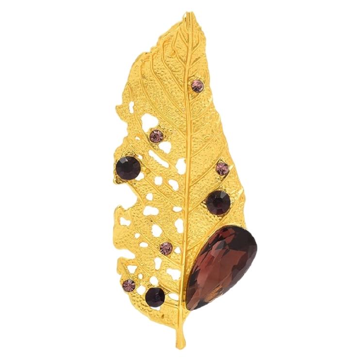 

Stylish Gold Leaf Brooch with Rhinestones Distinctive Fashion Lapel Accessories Office Wear Accessory Gift for Women 1