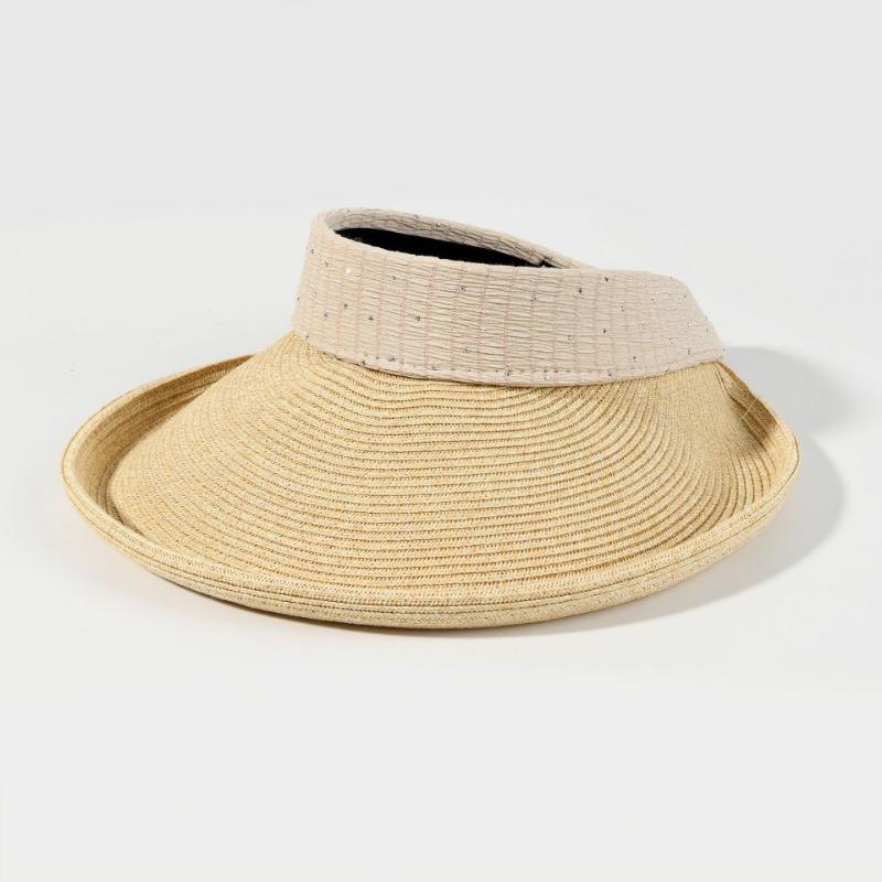 New empty top straw hat women's summer seaside vacation leisure sun hat rhinestone sun hat big brim shows small face