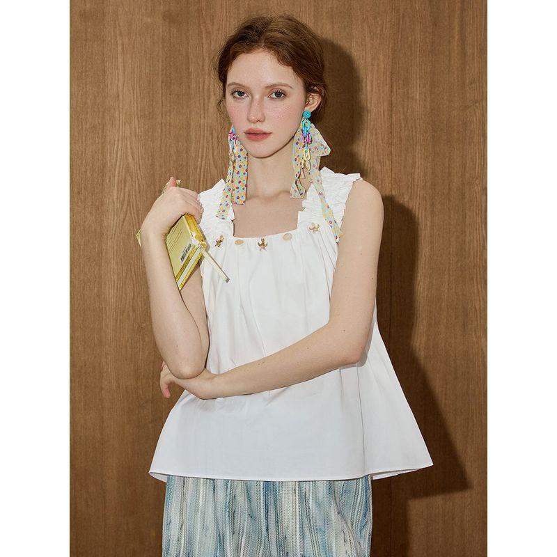 Coolhut Simple Pleated Ruffled Edge Age-Reducing Strapless Sleeveless Loose Elegant 2025 Summer Women's Tank Top