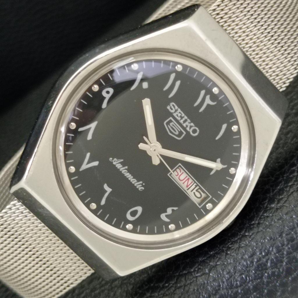AUTOMATIC 6309A VINTAGE SEIKO 5 JAPAN MENS ARABIC BLACK DIAL WATCH A701624-5 R206c-a701624