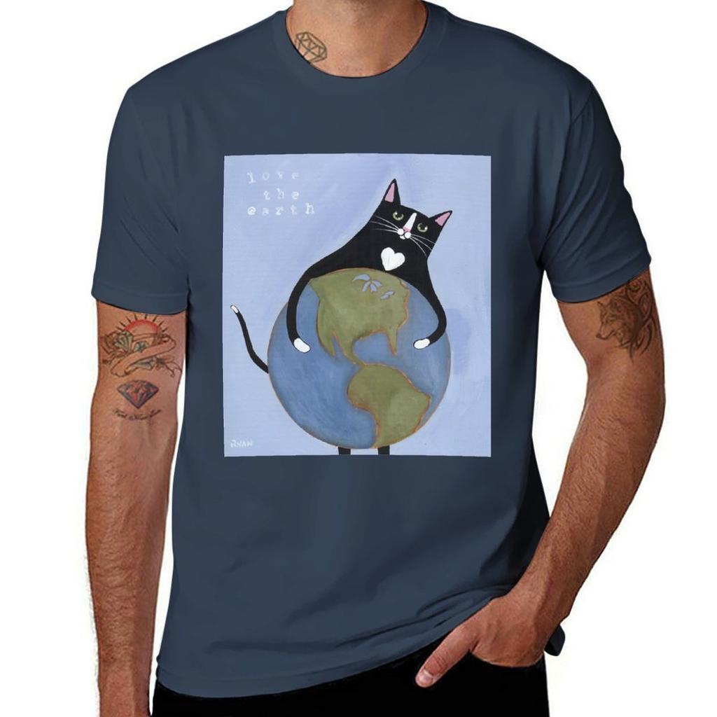 Love The Earth Cat Tshirt Casual Basic Short Sleeve Tshirt