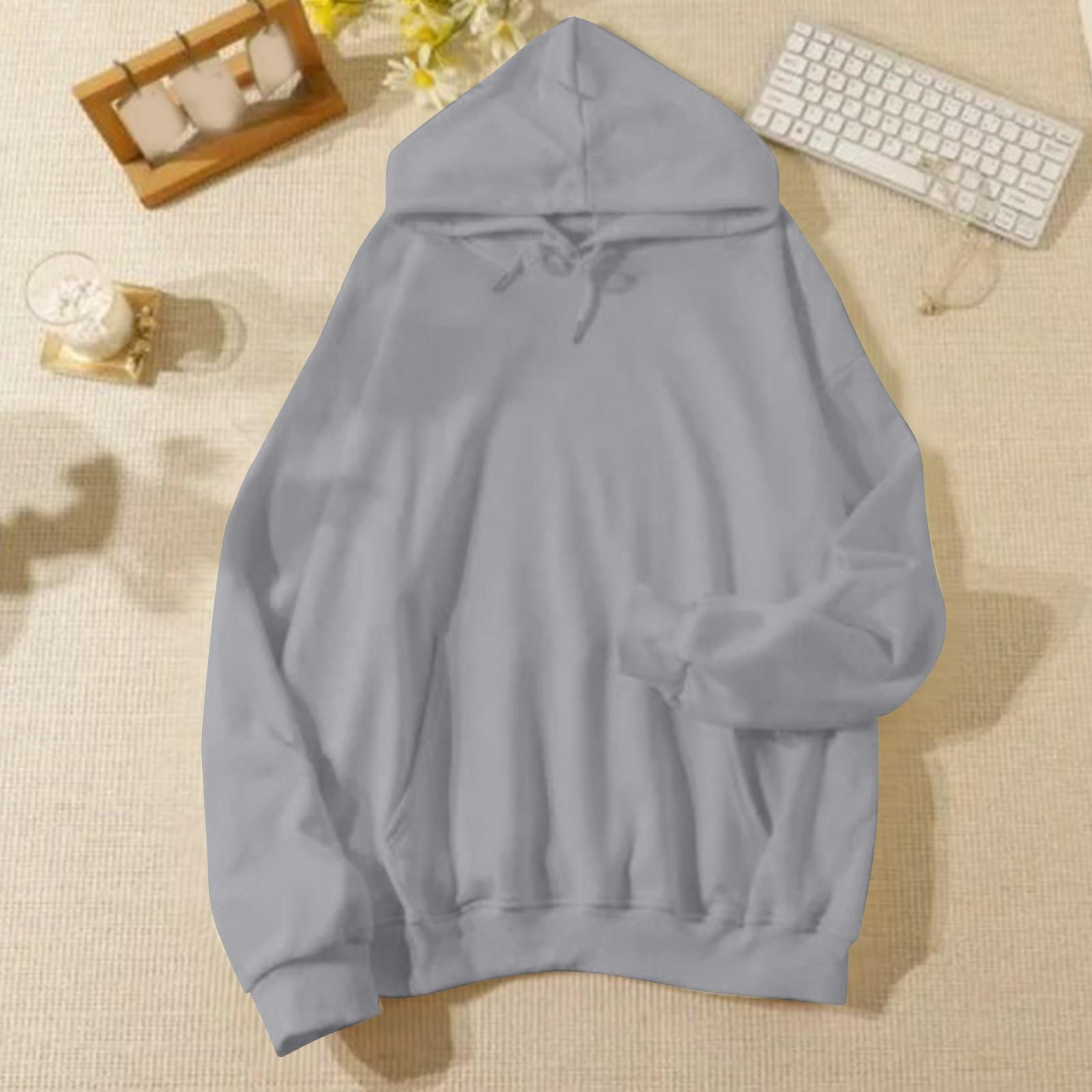 

Женская повседневная и модная однотонная теплая рубашка с длинными рукавами и капюшоном, свободная и удобная толстовка L