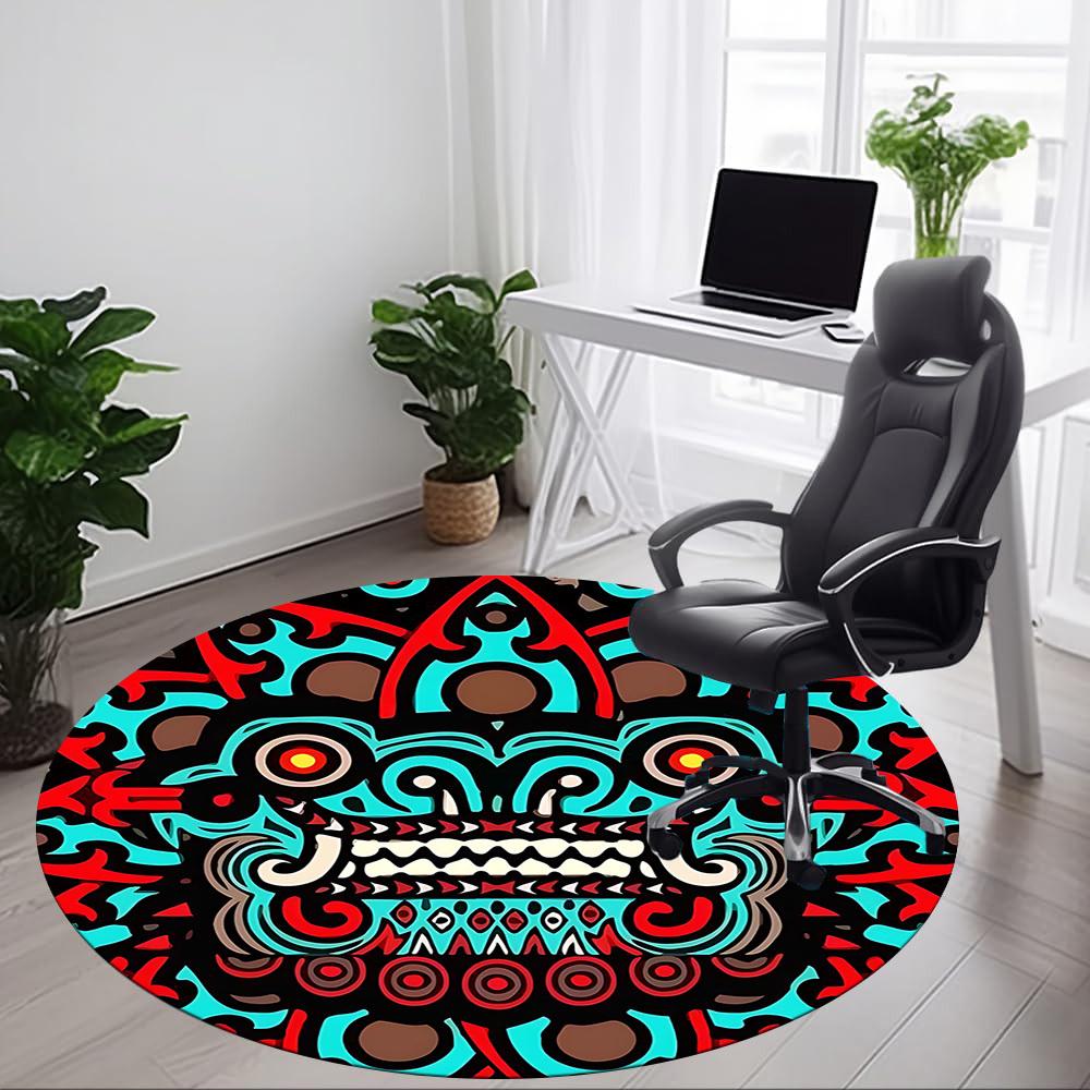 1pc Tribal Mask Office Round Area Rug, Under Office Chairs Bedroom Living Room Home Decor, Room Deco