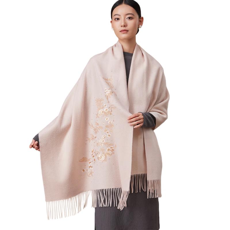

Shanghai Story Women s Pure Wool Embroidered Shawl Scarf 200x70cm (with fringe)