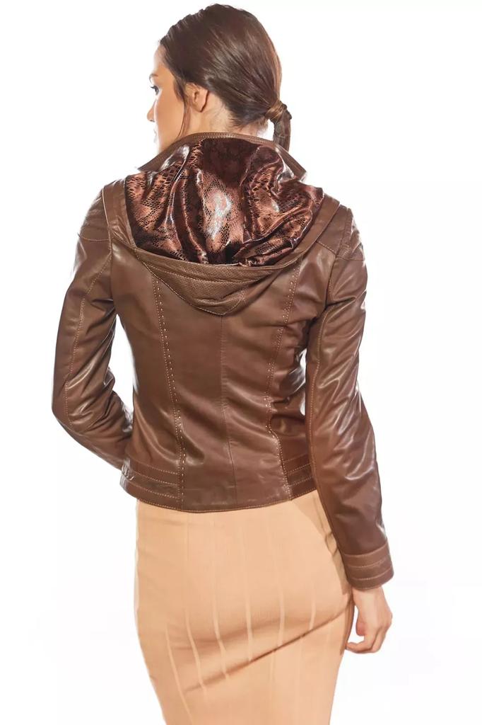 AL KHALID Stylish Brown Halloween Women Handmade Jacket Hoodie Genuine Lambskin Leather