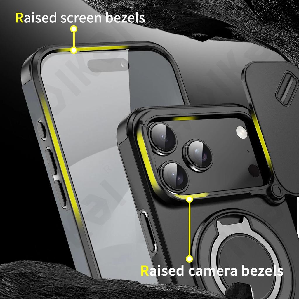 Case  for iPhone 17 16 15 14 13 12 11 Pro Max XS XR Plus Kickstand Slide Camera Protection Rugged Ring  Drop Shockproof Cover