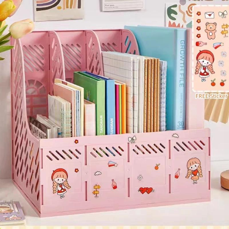4 Column Data Organizer Rack Scratch Resistant PP Material Multi-functional Holder for Office Desk Book Pen File Storage