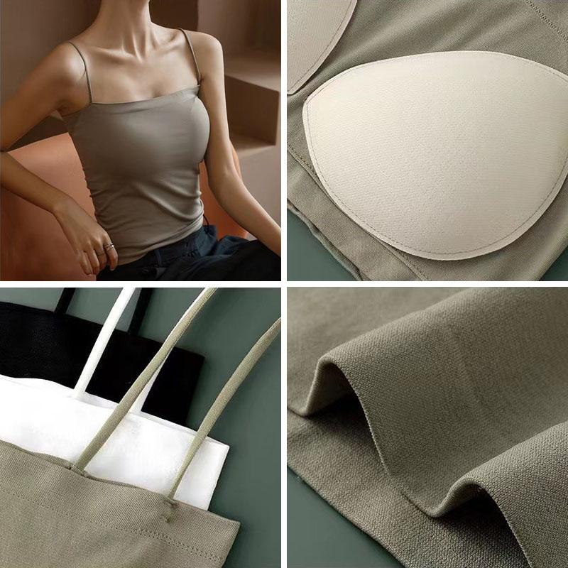 Strap with Chest Pad Vest Suspender with Thin Shoulder Strap Bra Underwear Sleeveless Top Female Slim Solid Color Tank Top