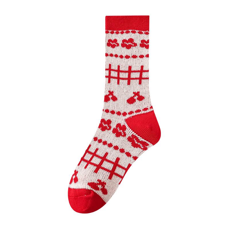 Red Socks for Spring and Autumn, Versatile and Festive for The Zodiac Year, Double-needle, Double-path Women's Mid-calf Pile Socks