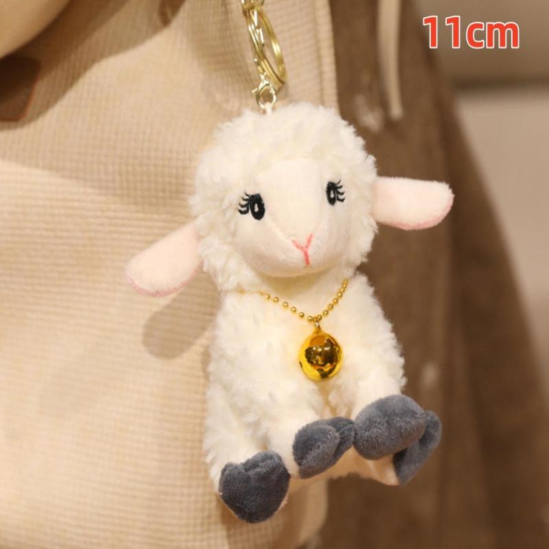 Cute Bell Decor Sheep Stuffed Ornament Long Ears Sitting Design 1Pcs Soft Fluffy Plush Pendant for Backpack Car Interior Decor