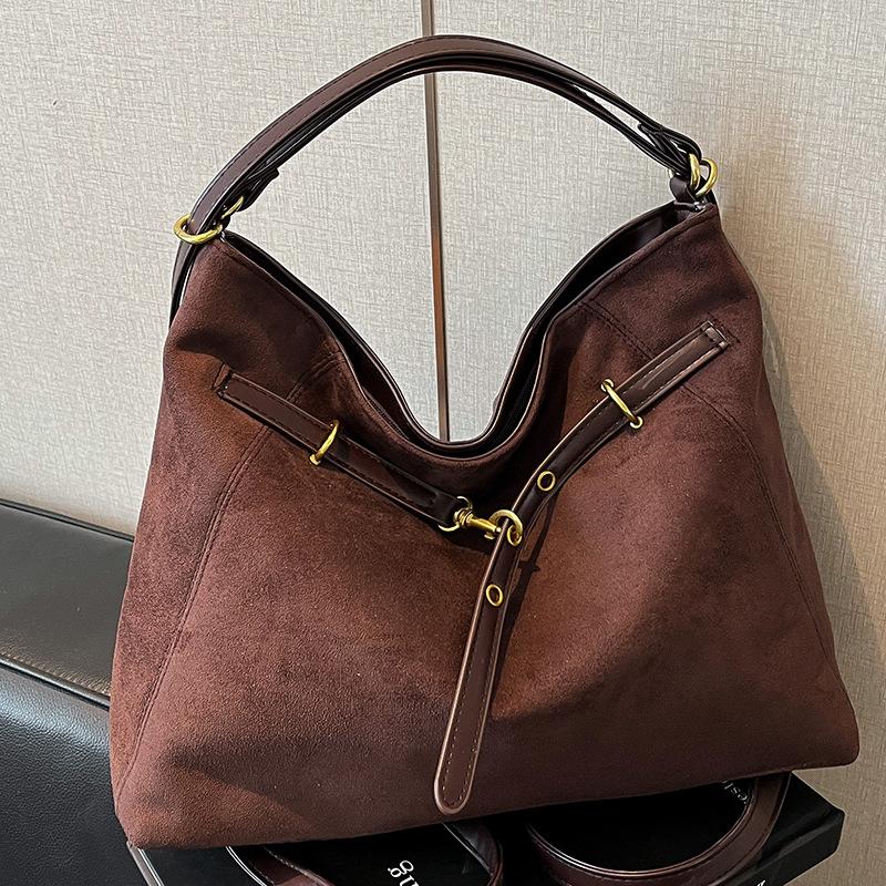 Simple suede bag women's large-capacity autumn new casual shoulder messenger commuter tote bag backpack