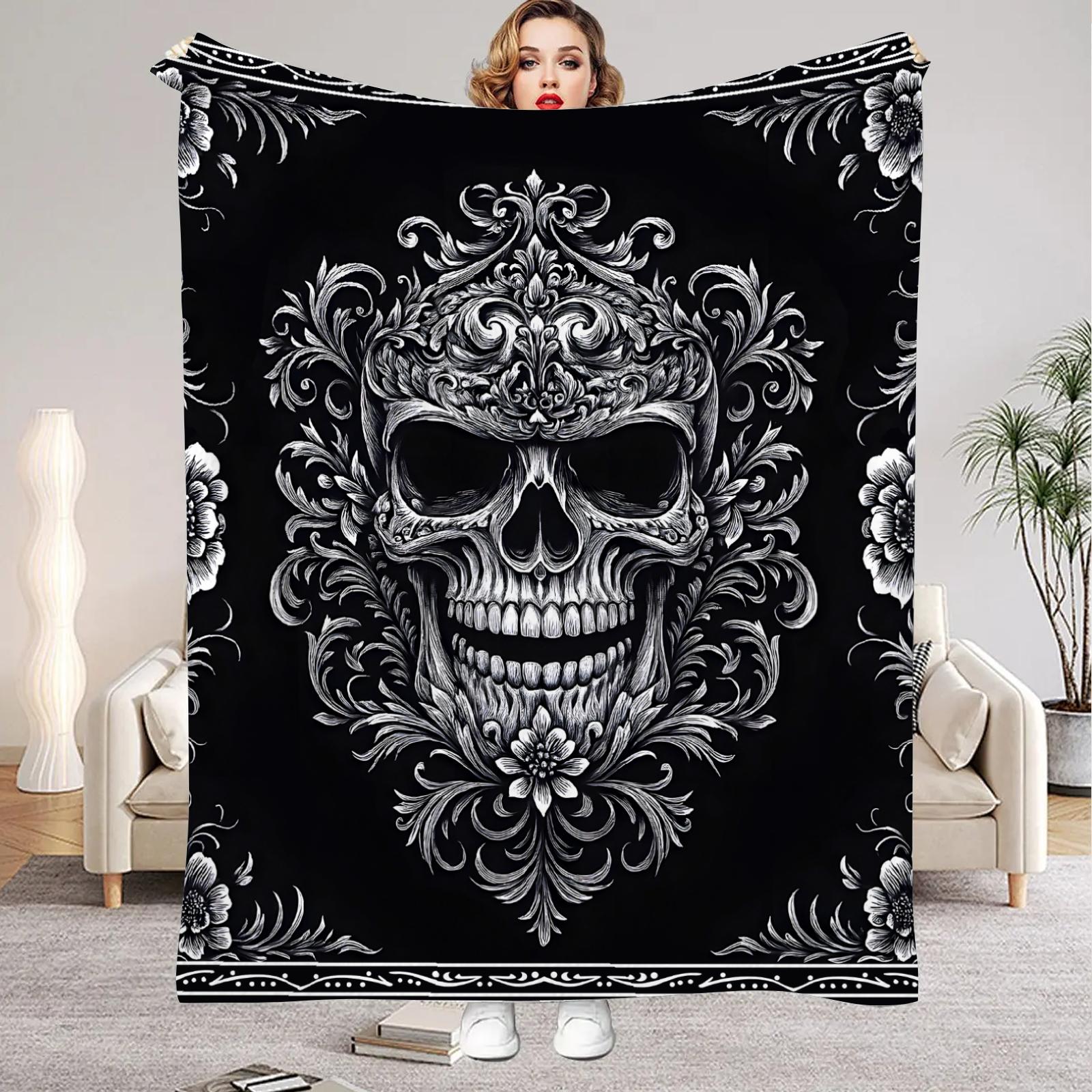 

1Pc Digital Printed Skull or Heartthemed Flannel Blanket Mattress Cover Blanket for Family BedsSofasOfficesOutdoor Camping 75x100cm (30x40inch)