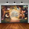 2D Glowing Forest Tapestry, Magical Tree Path with Butterflies & Lights Background Cloth