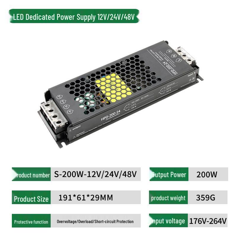 Ultra-thin LED Silent Power Supply, Black Obsidian, 60W-400W, 12V/24V/48V
