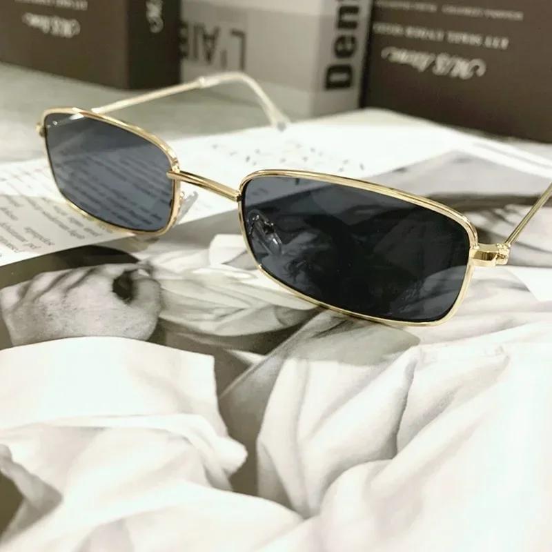Rectangle Sunglasses Men Women Vintage Driving Sun Glasses Retro Small Square Eyeglasses Metal Frame Colorful Lens Eyewear