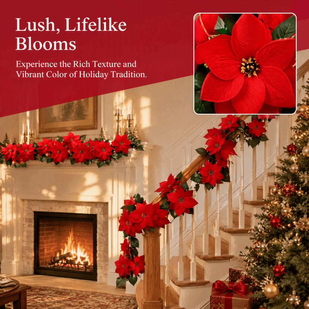 Soft Large Artificial Flowers Red Poinsettia Vine Fashion Christmas Garland Decoration  Fireplace