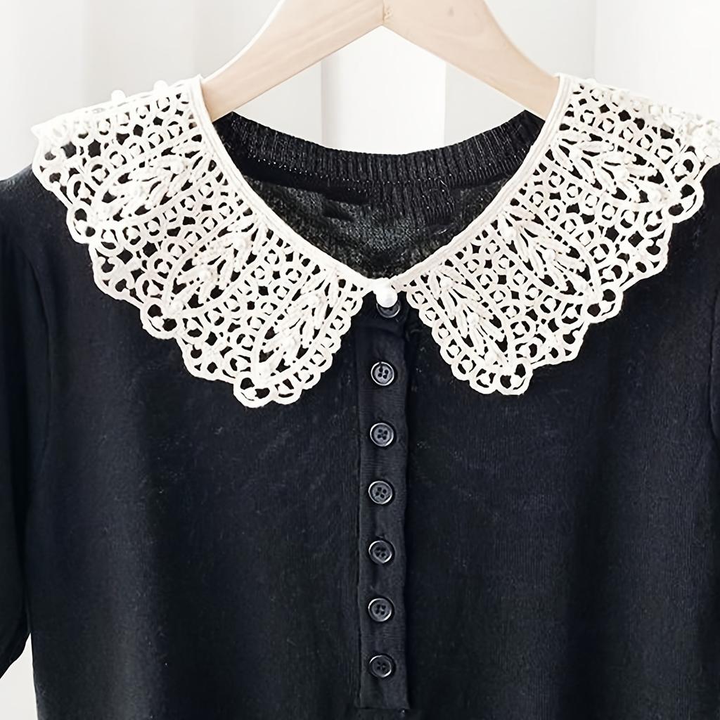 Damen Schwarze Spitze Falscher Kragen Blumenmuster mit Verzierungen, Leichter Sommer Abnehmbarer Schulter-Stil Faux-Kragen