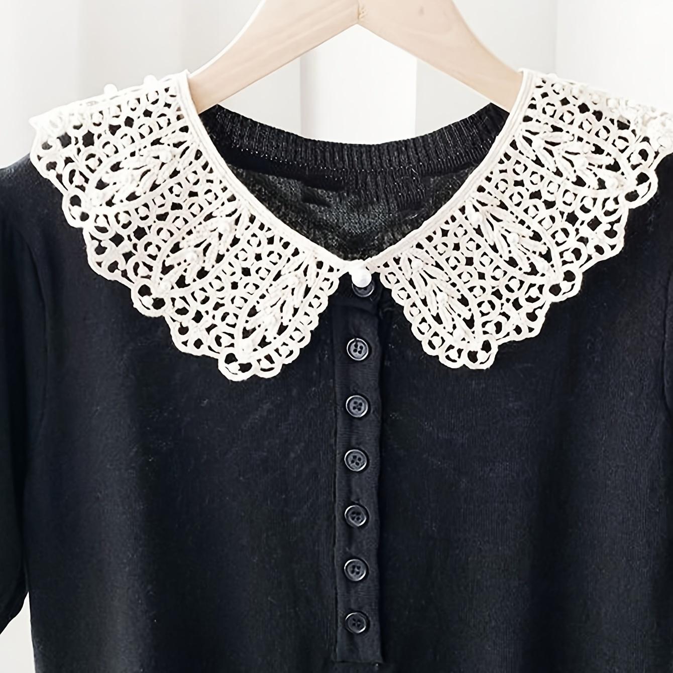 

Женский черный кружевной накладной воротник с цветочным узором и украшениями, легкий летний съемный воротник-плечо белый