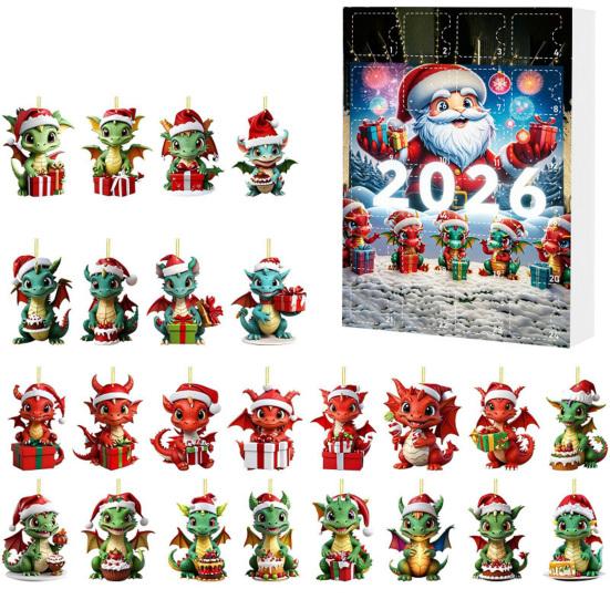 Creative Christmas Countdown Calendar Dragon Advent Calendars 2026, 24 Days with Party Favors 2D Acrylic Ornaments, Collectible Figures for Tree Home