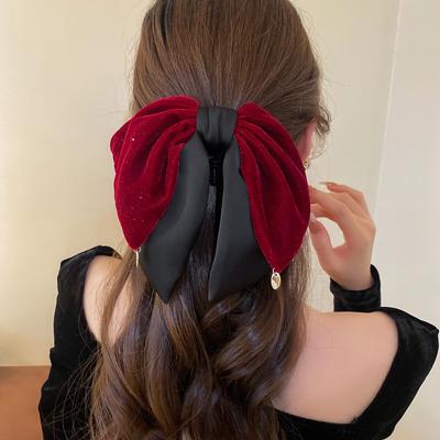 Elegant Red Velvet Bow Hair Clips Vintage Large Ponytail Holder Hairpins Barrettes Headdress For Women 2024 New Party Hair Accessories