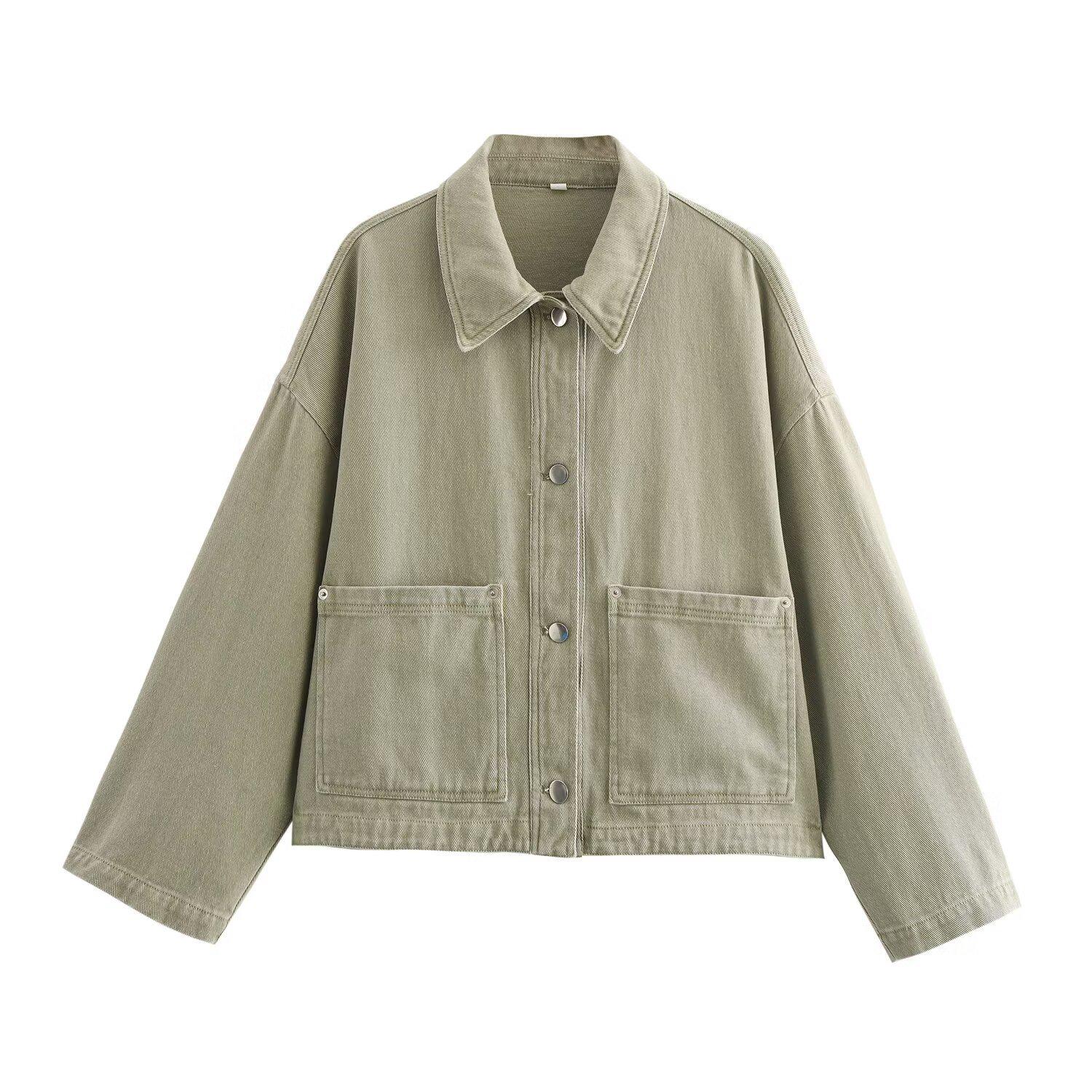 

Women s European & American Style French Design Washed Shirt Jacket Extra Small