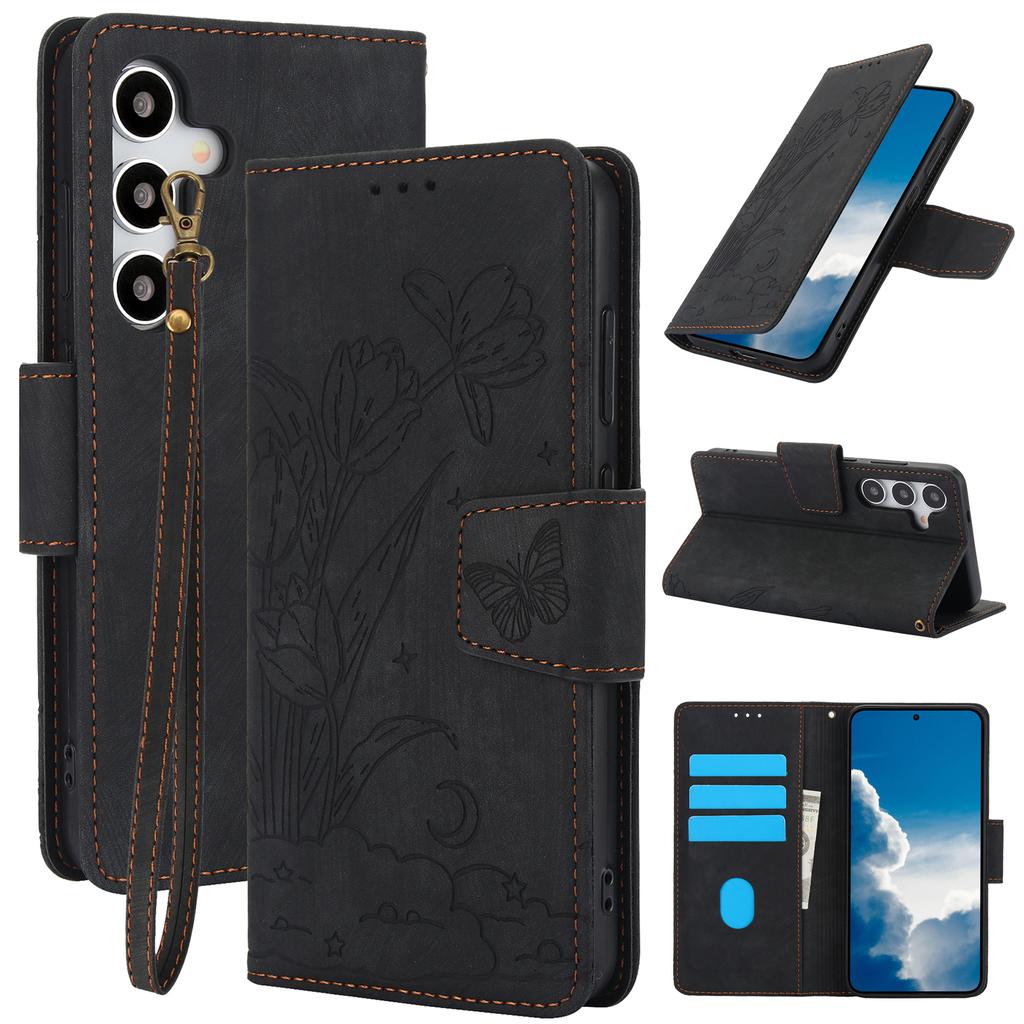 SY-001 For Samsung Galaxy S24+ Case Butterfly Flower Leather Wallet Stand Phone Cover with Wrist Strap