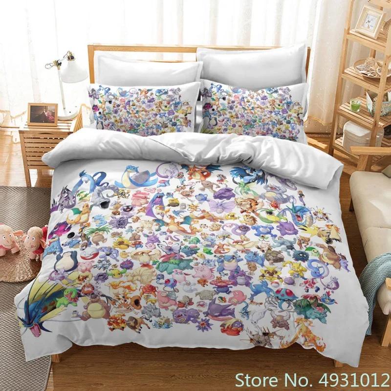 Comforter Pokemon Dragon Bedding Set 3D Printed Anime Figure Pikachu Peripheral Family Decor Kids Bedroom Warm Bedclothes