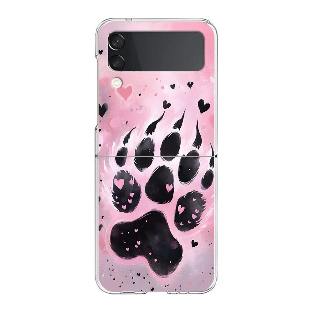 Phone Cover For Samsung Galaxy Z Flip 7 6 5 4 Case Transparent For Samsung Z Flip 3 Hard PC Foldable Dog Paw Print Aesthetics