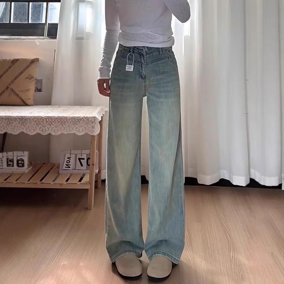 

Women s Light Color Wide-Leg Jeans for Pear-Shaped Bodies - Plus Size, Slimming, Loose Fit, Draping Straight Leg Pants for Spring and Autumn. L: Height 155-165CM (109-120 lbs)