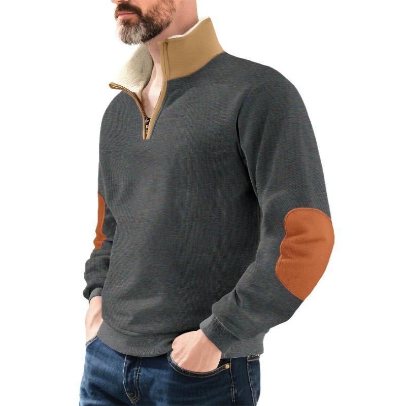 Half Zipper Sweatshirt for Men In Autumn and Winter American Lamb Wool Stand Collar Embroidered Plus Velvet Sweatshirt