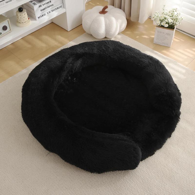 New Round Plush Pet Bed - Winter Warm Dog Cat Bed with Long Fur Cozy Sleeping Mat Cushion for Small Medium Pets