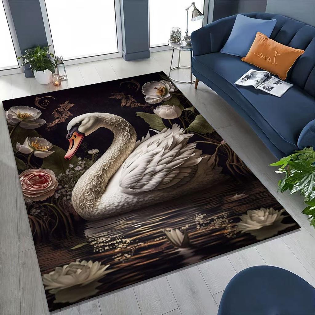 Traum Liebe Schwan Kunst Cartoon Teppich für Schlafzimmer Wohnzimmer Sofa Zuhause Fußmatte Dekor, Große Kinder Spiel Rutschfeste Bodenmatte Geschenk