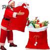 Holiday Party Gift Bags Christmas Velvet Santa Bags, Large Red Soft Fabric Present Sack Flannel Carriers with Drawstring Closure, Reusable Claus