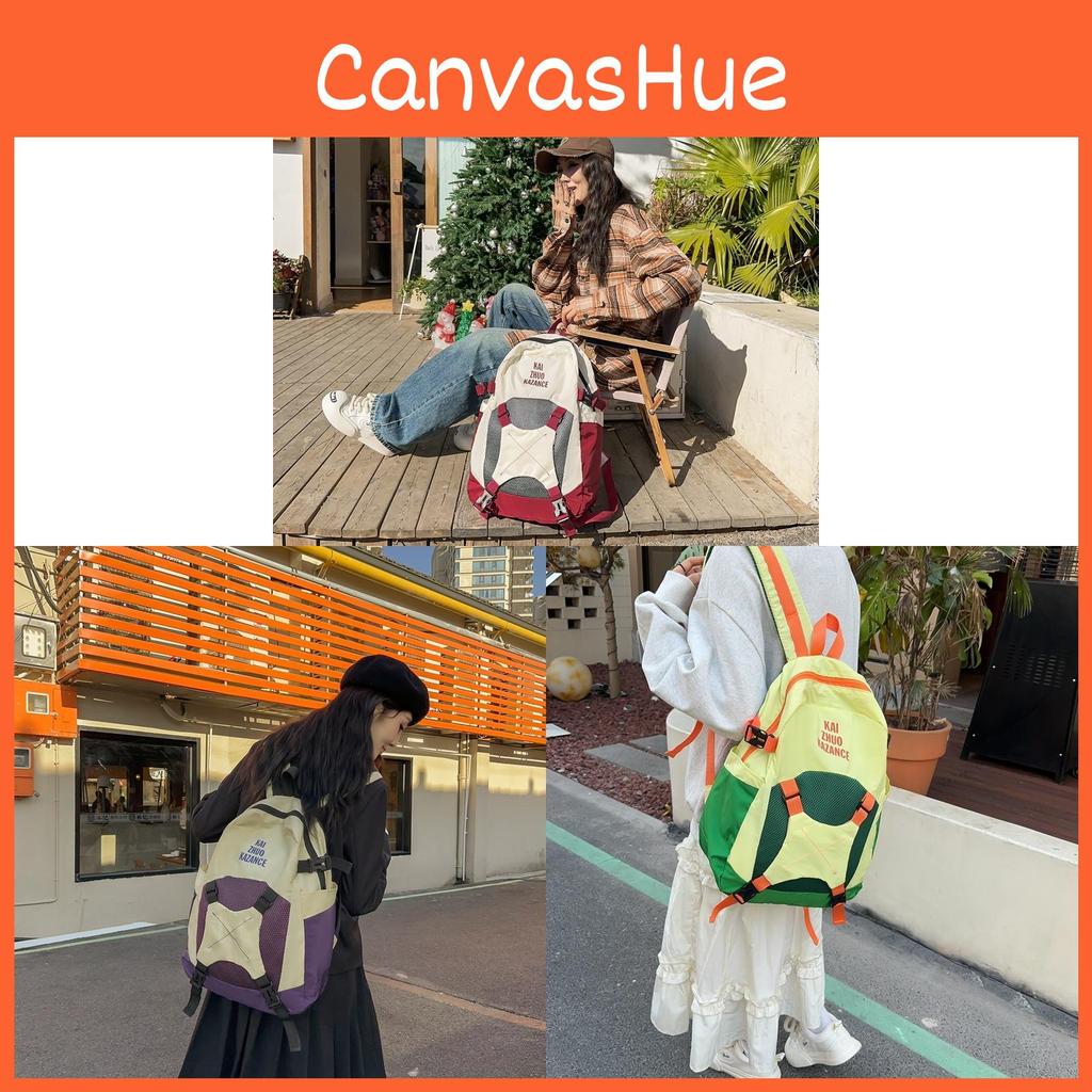 Simple Korean Style Lightweight Dual Shoulder Bag Casual Color Block Large Capacity Backpack For High School