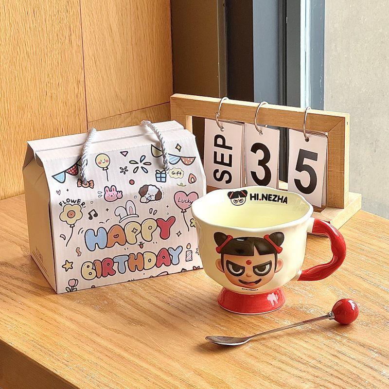 High-value Nezha Water Cup Cute Cartoon Ceramic Mug Office Coffee Cup Birthday Gift Souvenir