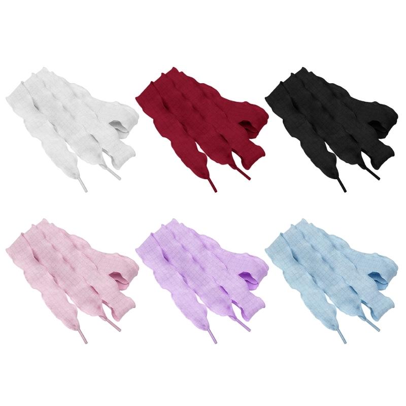 Decorative Footwear Laces 140cm/55.12in Flat Fabric Ruffle Ribbons for Canvas Footwear and Daily Outfit Styling Pair