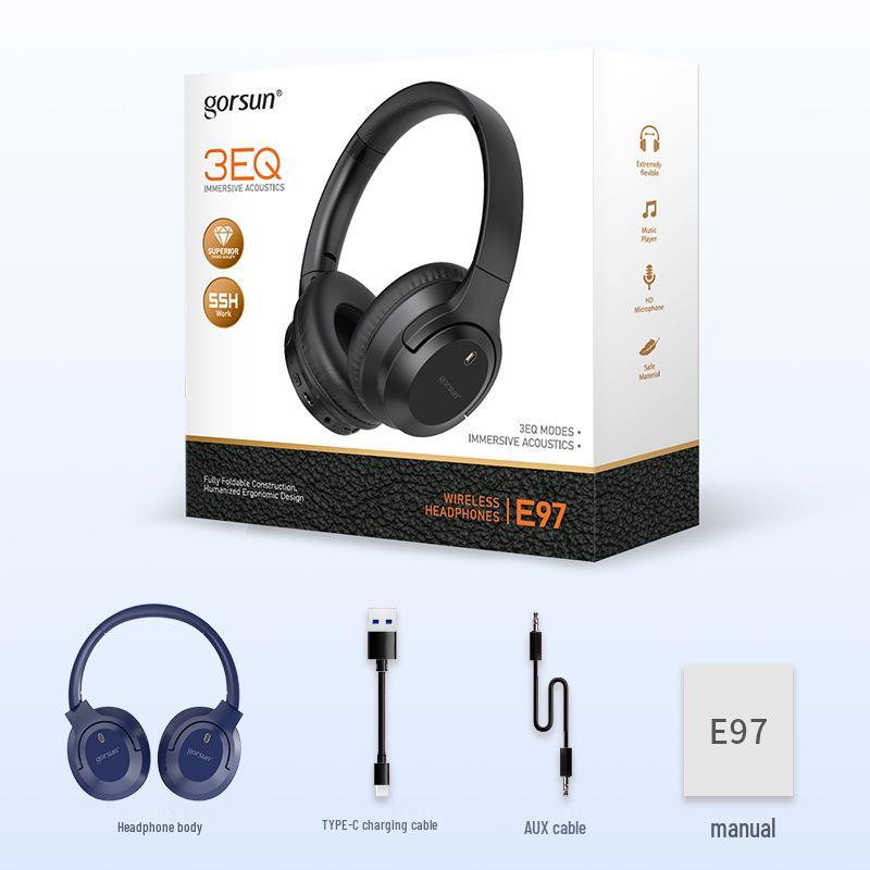 

E97 Wireless Over-ear Headphones: Bluetooth, ENC Noise Cancelling, Long Battery Life, Full Ear Cup, Heavy Bass. чорний